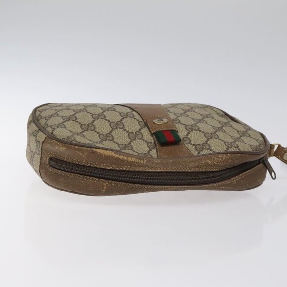 GUCCI GG Supreme Web Sherry Line Clutch Bag PVC Beige - Picture 8 of 15